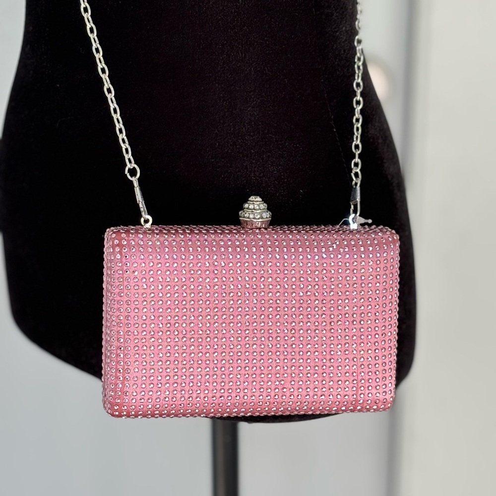 NWT Chic Pink Rhinestone Clutch Small Bag Holiday Evening Party Formal Purse Vtg